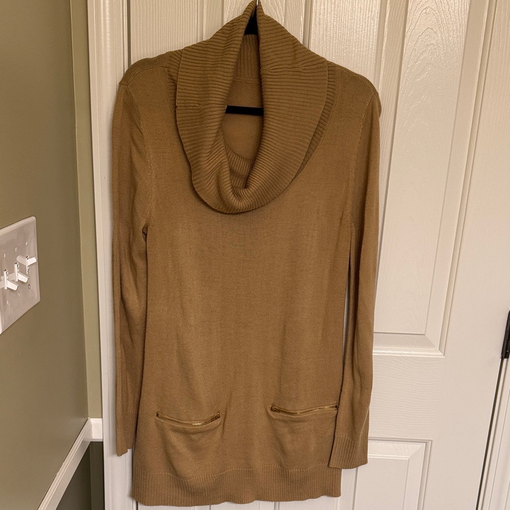 Cozy Tan Cowl Neck Tunic Sweater